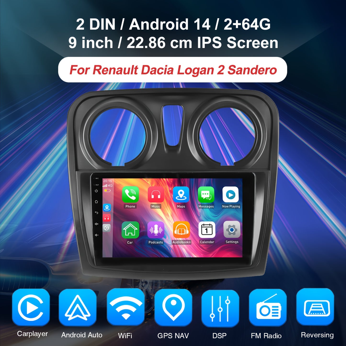 Autoradio – Auto Radio – Multimediaspeler – 2-DIN Radio – 9 Inch IPS Touchscreen – Android 14 – Bluetooth & Handsfree Bellen