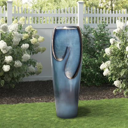 98cm Modern Elegant Glass Fountain with Soothing Water Flow - Blue-Green Indoor/Outdoor Water Feature for Home Garden, Patio, Office - Self-Contained Design, No Batteries/Electrical Connection, Durable & Low-Maintenance Decor