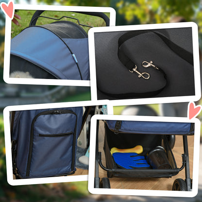 Hondenwagen – Hondenbuggy – Huisdierenwagen – Dierenbuggy – Kleine Honden Buggy – Blauw – Verstelbare Kap – Inklapbaar Met Veiligheidshaak