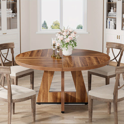 Ronde Eettafel – Eettafel Rond – Keukentafel – Tafel Landelijk – Eettafel MDF Donkerbruin – 119 cm Diameter – Krasbestendig & Stevig Metalen Poten