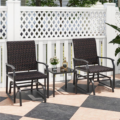3-Delige Balkonset – Rattan Balkonmeubel – Tuinmeubelen – Terras Set – Buitenmeubilair – Gevlochten Rattan – Comfortabele Gevoerde Stoelen – Tempered Glas Tafel