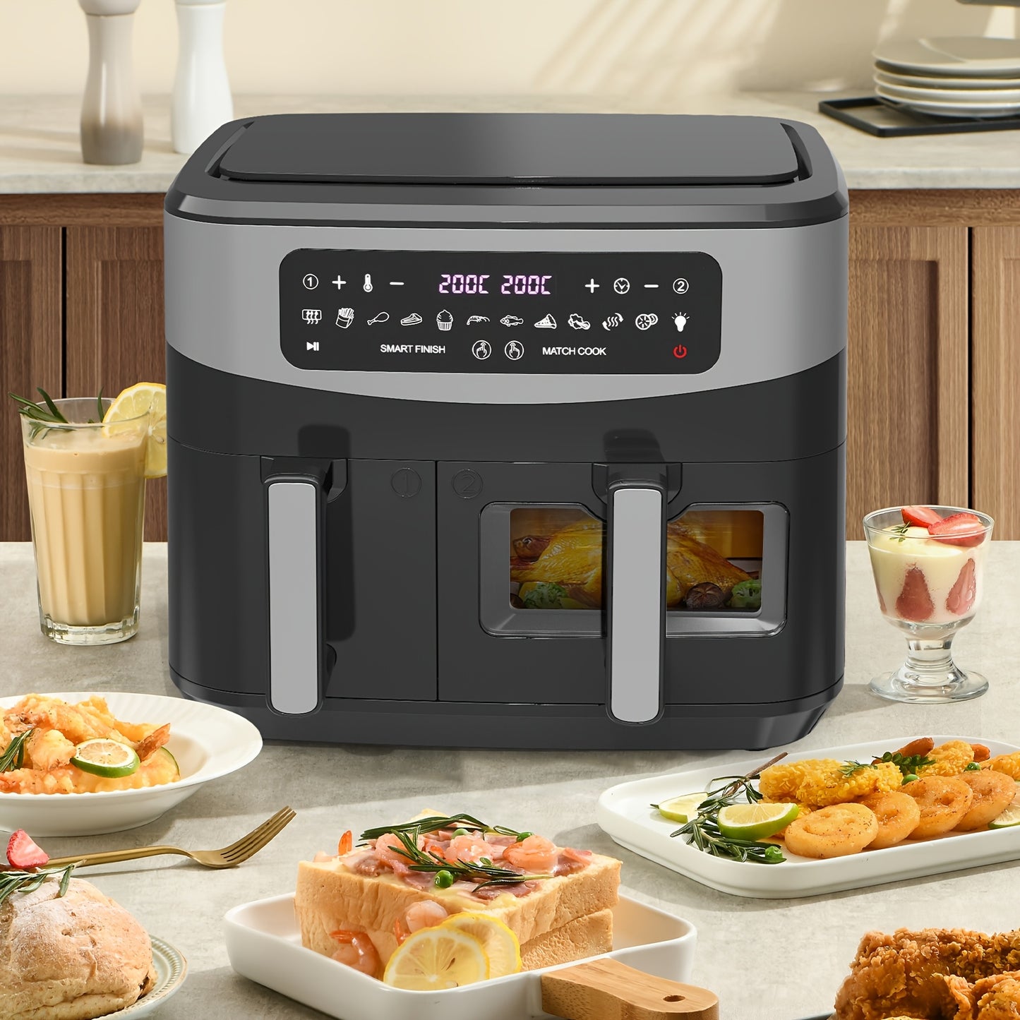 Airfryer – Heteluchtfriteuse – Luchtfriteuse – Dubbele Friteuse – Luchtoven – XXL 10L Capaciteit – 12 Voorgeprogrammeerde Programma’s – Touchscreen Bediening – Gezond Bakken Met Weinig Olie