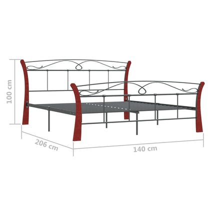 Bedframe – Bedframe Metalen Frame – Tweepersoonsbed – Bedombouw – Slaapbank – 120x200 cm – Gepoedercoat Staal – Donker Hout Accent