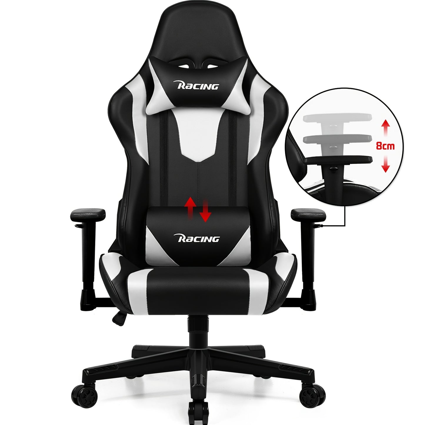 Ergonomic Gaming & Office Chair with Memory Foam, Lumbar Support & Headrest - Height-Adjustable Computer Desk Chair with 5-Wheel Base, Manual Recline, Heavy-Duty for Office/Gaming (Compatible with PC/Laptop) -