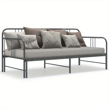 Uittrekbare Slaapbank – Slaapbank Bedbank Slaapsofa Logeerbank – Grijs – Ruimtebesparend – Stevig Metaal & Hout – 90x200 cm – Industrieel Design