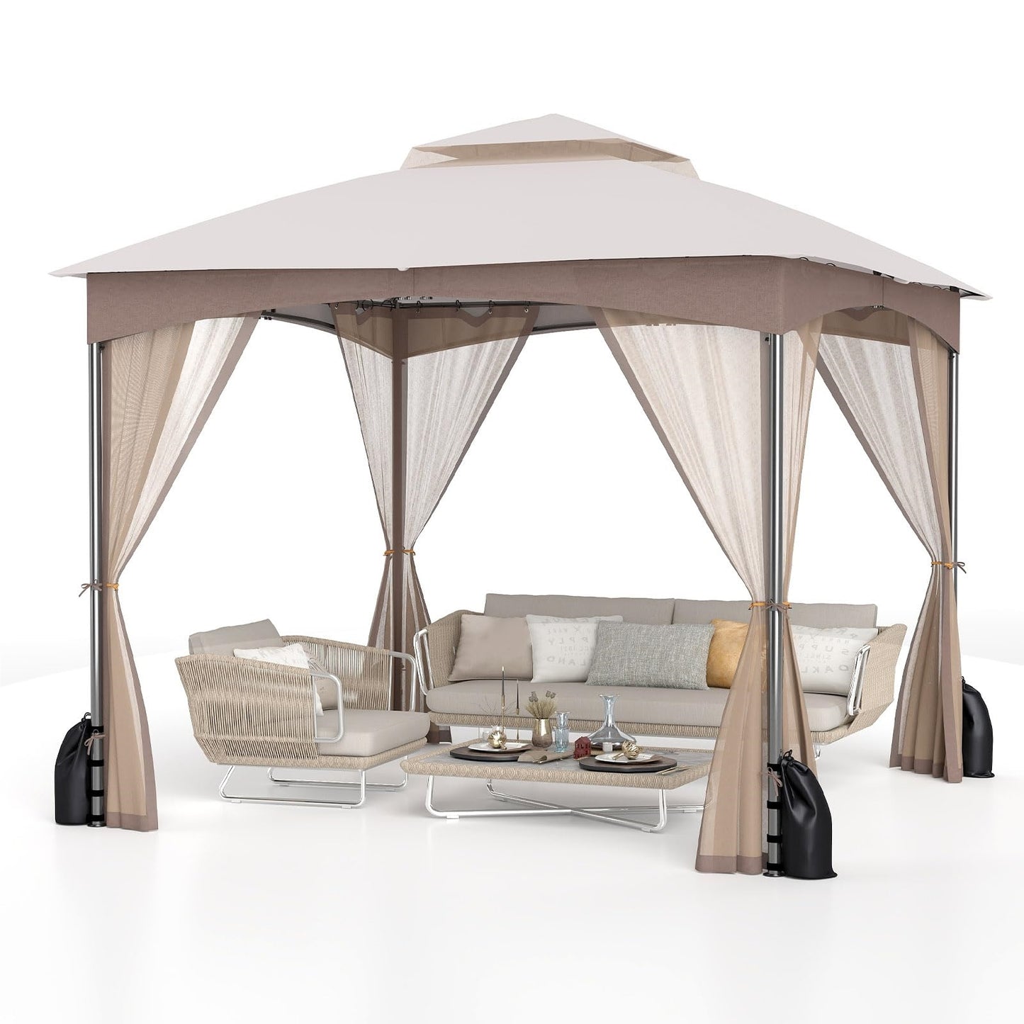 Tuinpaviljoen 3x3 meter – Tuinkamer – Terraspaviljoen – Partytent – Overkapping – Waterdicht dubbel dak – Stabiel metalen frame met muskietennetten