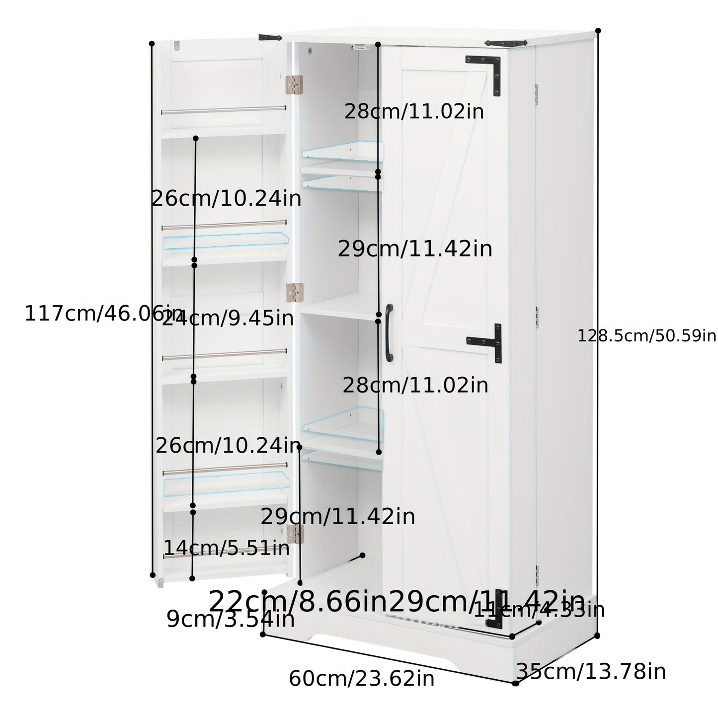 127.0cm White Farmhouse Kitchen Cabinet with 2 Hinged Doors & Adjustable Shelves - Freestanding Storage Cabinet with -Tip Device, Gravure Texture Finish, Space-Saving Design for Small Spaces, Easy Assembly, Sturdy Constructio