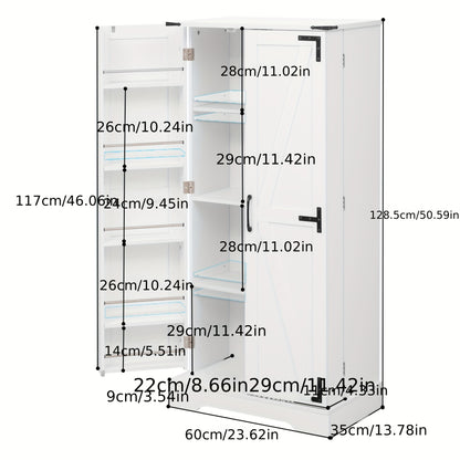 127.0cm White Farmhouse Kitchen Cabinet with 2 Hinged Doors & Adjustable Shelves - Freestanding Storage Cabinet with -Tip Device, Gravure Texture Finish, Space-Saving Design for Small Spaces, Easy Assembly, Sturdy Constructio
