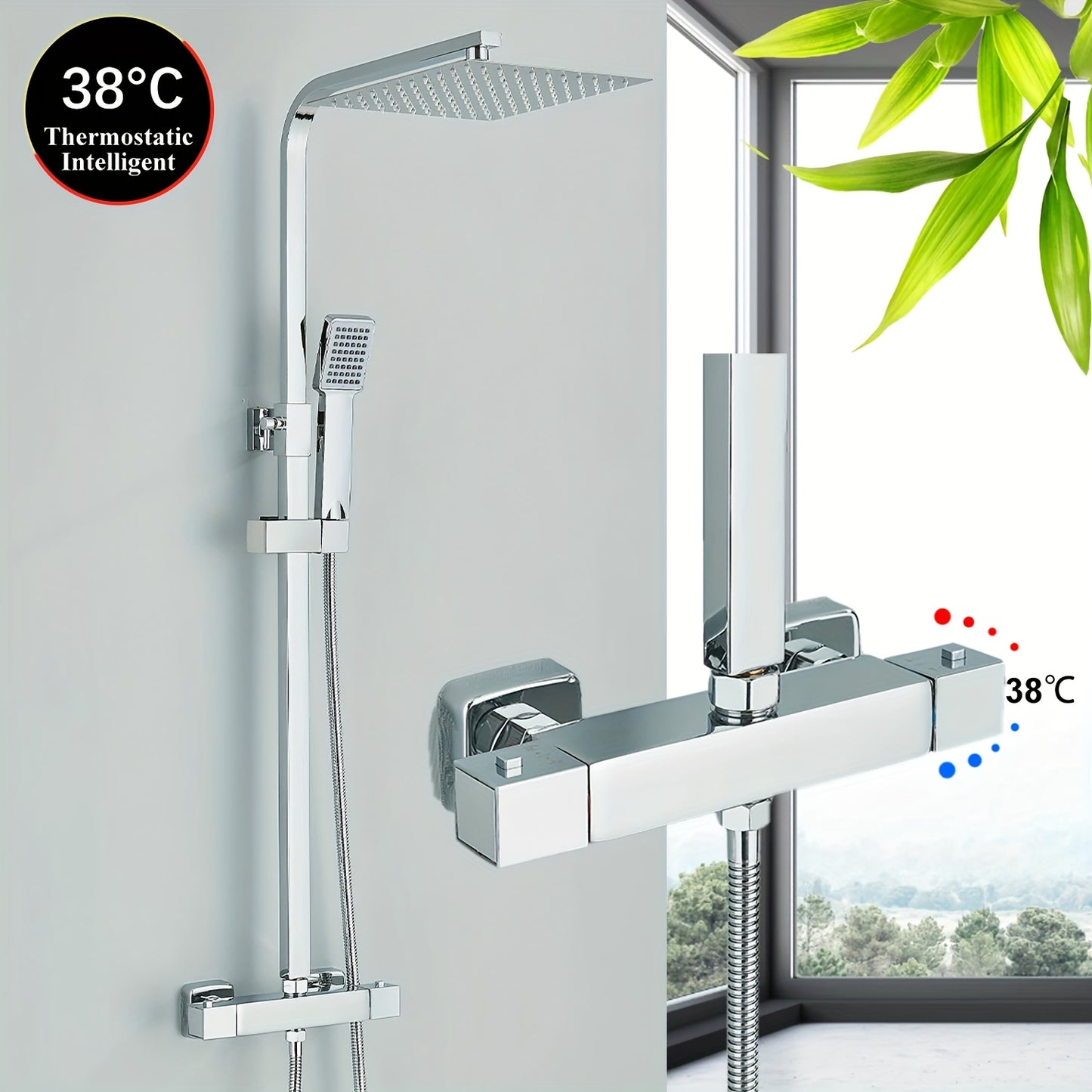Douchekraan – Douchekraan Thermostaat – Mengkraan – Douche Systeem – Douche Set – Thermostatisch – RVS – Ultra Slank 10 Inch Waterval