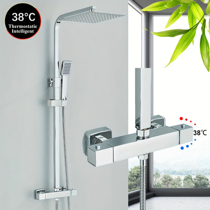 Douchekraan – Douchekraan Thermostaat – Mengkraan – Douche Systeem – Douche Set – Thermostatisch – RVS – Ultra Slank 10 Inch Waterval