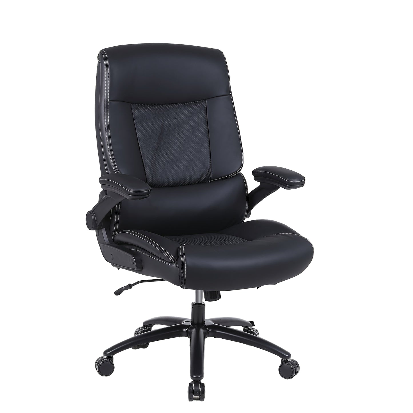 Bureaustoel – Kantoorstoel – Computestoel – Werkstoel – Bureaustoel Hoog – Ergonomisch PU-leer – Verstelbare Flip-up Armleuningen – 227 KG Belastbaar – Zwart