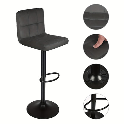 Barkrukken – Barstoelen – Keukenstoelen – Krukken – Barkruk Set – Verstelbare Hoogte – 360° Draaibaar – Fluweel Bekleed – Met Rugleuning – Donkergrijs – Set Van 2