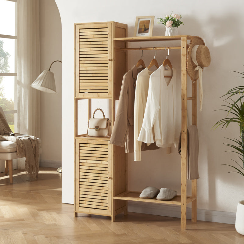 Kledingrek – Garderoberek – Kledingstang – Dressboy – Opbergkast – Bamboehout – 164x99x29 cm – Ventilatieroosters & Schoenenrek