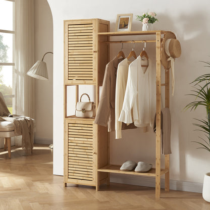 Kledingrek – Garderoberek – Kledingstang – Dressboy – Opbergkast – Bamboehout – 164x99x29 cm – Ventilatieroosters & Schoenenrek