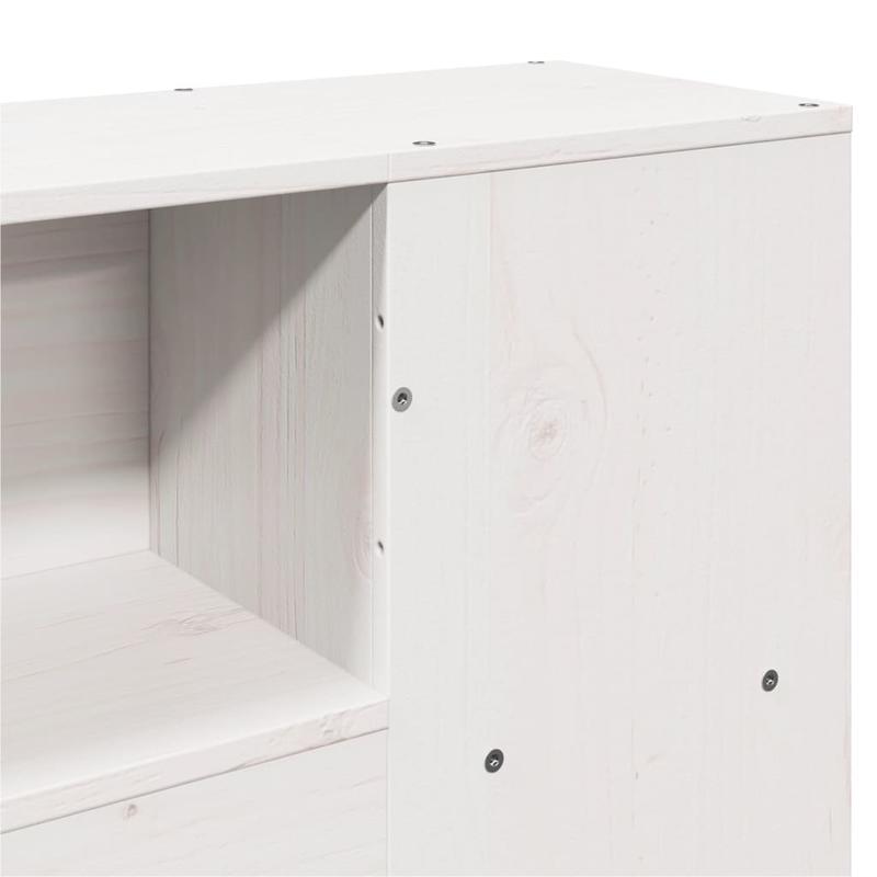 Bedombouw – Hoofdeinde – Bedframe – Opbergbed – Slaapkamermeubel – Wit Massief Dennenhout – 160 cm Breed – Ruimtebesparend Met Planken En Laden