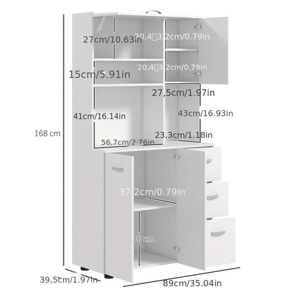 Keukenkastje – Dressoir – Opbergkast – Ladekast – Keukenkast – Wit – 89x39,5x168 cm – 3 Lades & 3 Open Schappen