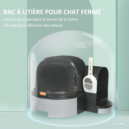 Kattenbak – Kattenbakken – Kattentoilet – Kattenhuis – Gesloten Kattenbak – Makkelijk Schoon Te Maken – Ruime Zij-Ingang – Donkergrijs