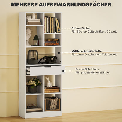 Boekenkast Staande Kast – Boekplank – Opbergkast – Vakkenkast – Ladenkast – Wit – 9 Planken – Anti-Kantelbescherming – 60x26x158 cm – Stevig Metalen Frame