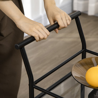 Keukentrolley – Serveerwagen – Keukenwagen – Rolwagen – Opbergtrolley – 2 glazen planken – Metalen frame – 75x40x80 cm – Zwart – 4 zwenkwielen met remmen