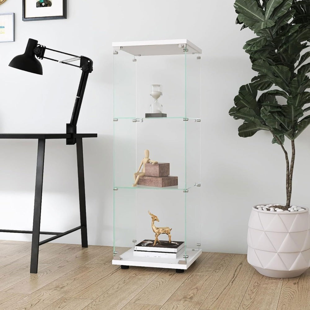 Glazen Vitrinekast – Vitrinekast – Displaykast – Collectiekast – Dressoir – 3 Glazen Planken – Met Slot – Wit – 125x42x36 cm