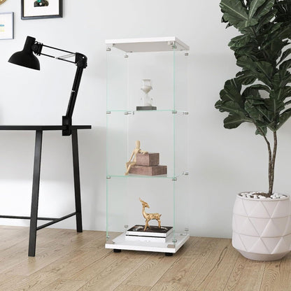 Glazen Vitrinekast – Vitrinekast – Displaykast – Collectiekast – Dressoir – 3 Glazen Planken – Met Slot – Wit – 125x42x36 cm