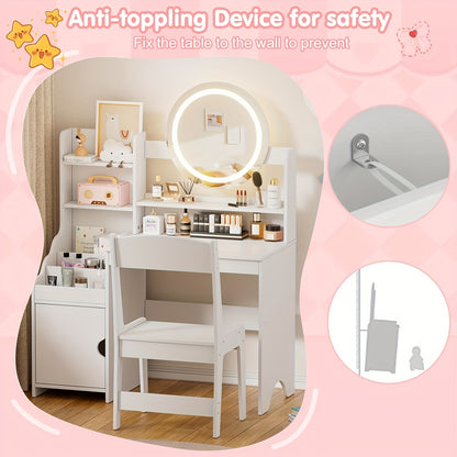 Make-up Tafel – Kaptafel – Schminktafel – Vanity Set – Opmaaktafel – MDF en Hout – Met Spiegel en Krukje – Eenvoudige Montage