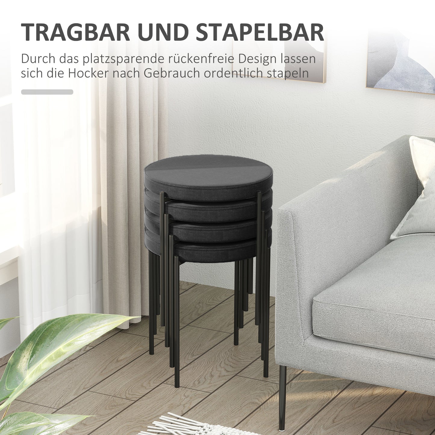 Eetkamerstoel – Stoel – Keukenstoel – Zitstoel – Stapelbare Stoel – Velvet Zitting – Metalen Poten – Compact 41,5x41,5x46 cm – Zwart