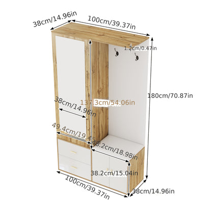 Kledingkast – Kledingkasten – Garderobekast – Opbergkast – Schoenenkast – Compleet Set Wit Houtkleur – Spiegel Inclusief – Uitschuifbare Kledingrail