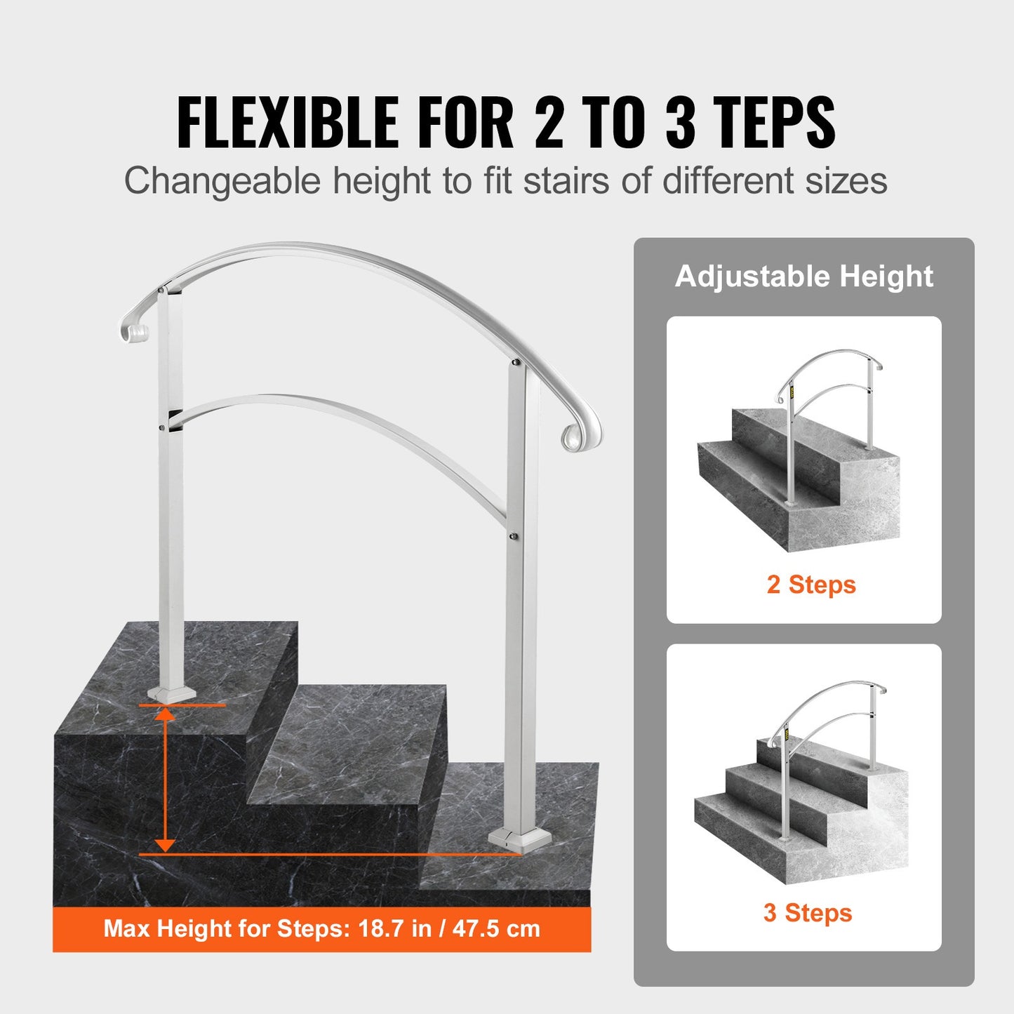 Handrail – Trapleuning – Trapbeugel – Buitenleuning – Smeedijzeren Leuning – Verstelbare Hoogte Tot 106 cm – Weerbestendig Wit Poedercoating