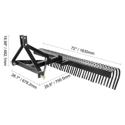 Verticuteermachine – Verticuteerhark – Grasmaaier Accessoire – Grasbeluchter – Tractor Hark – 36 Stalen Tanden – 72 Inch Werkbreedte