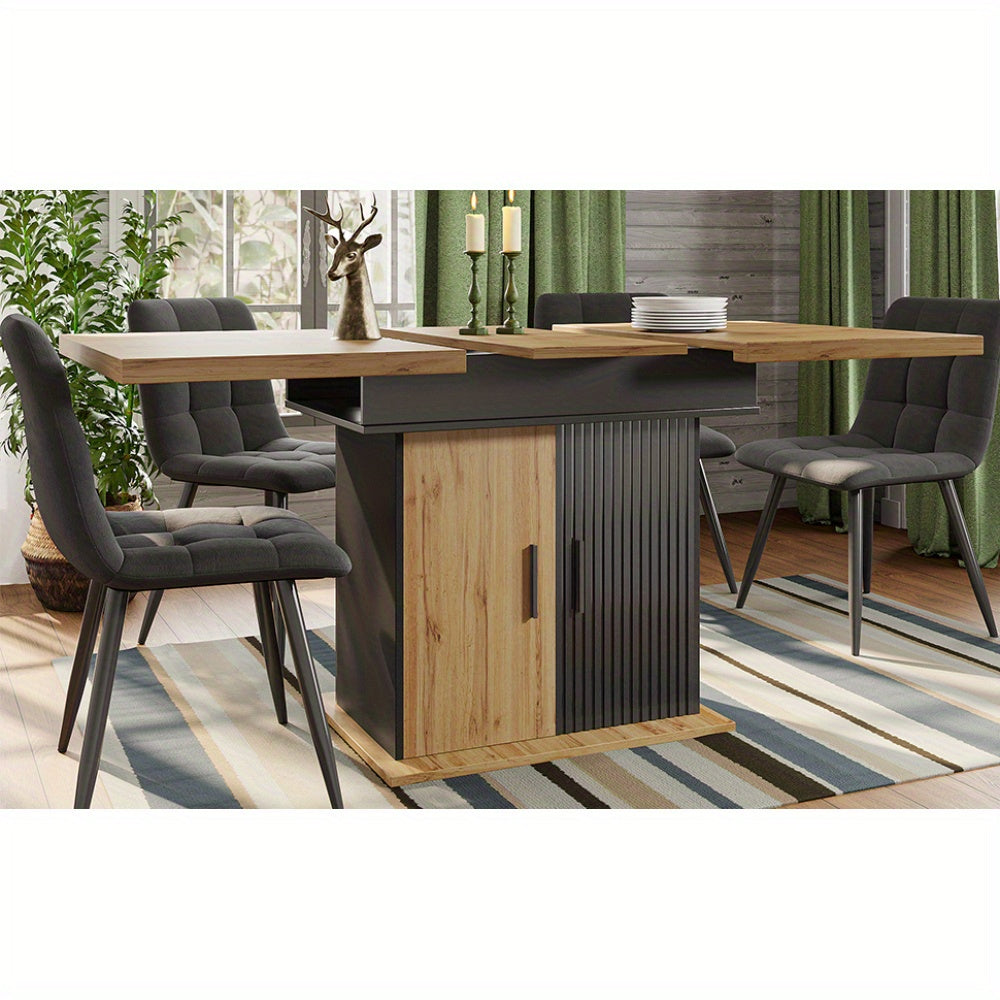 Uitschuifbare Eettafel – Inklapbare Tafel – Eetkamertafel – Keukentafel – Retro Tafel – Ruimtebesparend – Opbergruimte Met Lades – 110-140 cm – Met Metalen Frame – Geen Montage