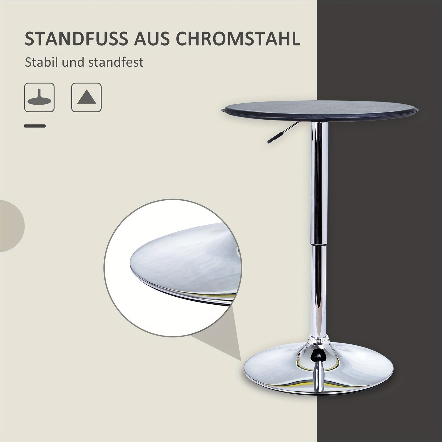 Bartafel – Keukentafel – Statafel – Barmeubel – Eettafel – Verstelbaar 67-93 cm – Chroom Staal & Faux Leather Zwart