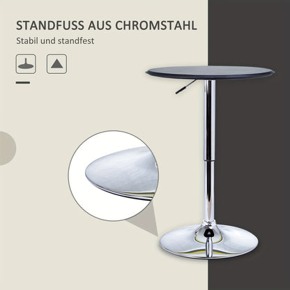 Bartafel – Keukentafel – Statafel – Barmeubel – Eettafel – Verstelbaar 67-93 cm – Chroom Staal & Faux Leather Zwart