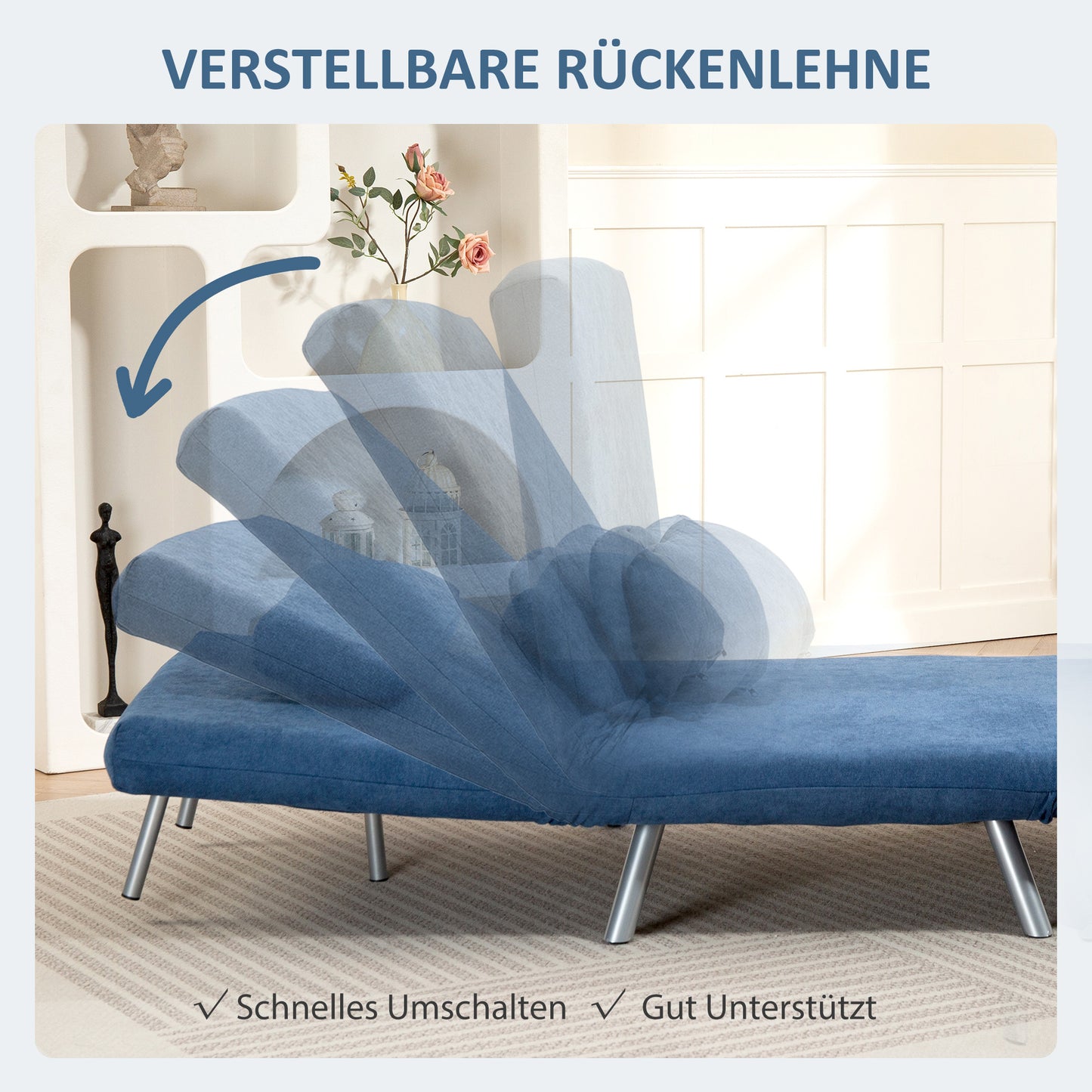 Relaxfauteuil – Slaapfauteuil – Slaapstoel – Loungestoel – Fauteuil Met Bedfunctie – 3-in-1 Design – Inclusief Kussen – Comfortabele Stoffering Blauw