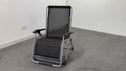 Inklapbare Loungestoel – Campingstoel – Tuinstoel – Balkonstoel – Relaxstoel – Verstelbare Rugleuning – Uitneembare Kussens – Stevig Metalen Frame – Inclusief Hoofdsteun en Zijtafel – Silvery 65 cm