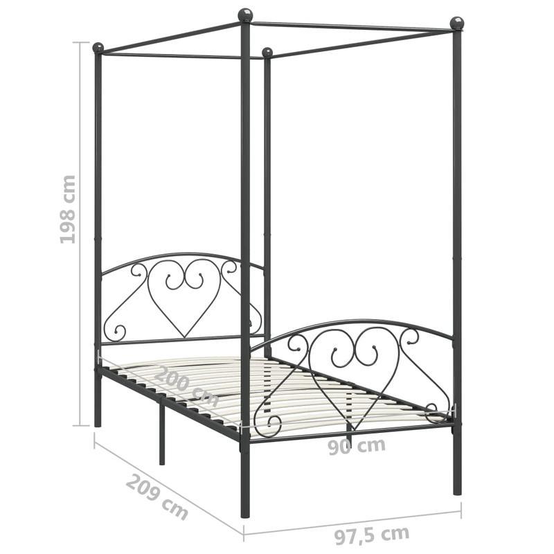 Sturdy Metal Canopy Bed Frame with Scrollwork Design, 89.92cm x 201.93cm, Grey - Elegant and Durable for Modern Bedrooms, Easy Assembly, Mattress Not Included