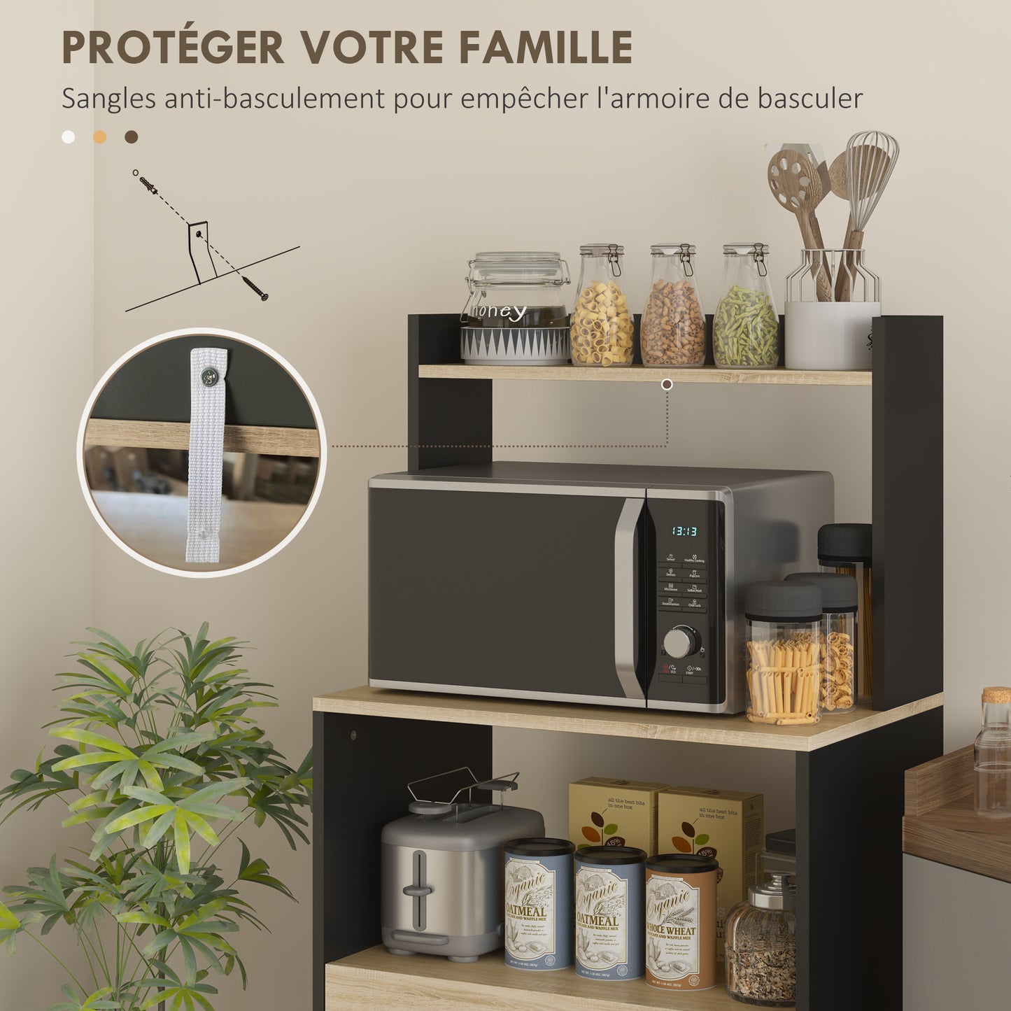 Microwavekast – Keukenkast – Opbergmeubel – Buffetkast – Servieskast – Scandinavisch Design – 60x40x131 cm – Melamine Coating
