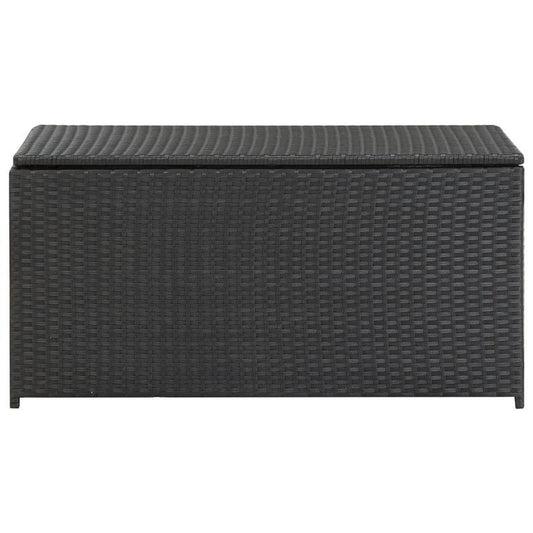 Tuinkist – Opbergbox – Kussenbox – Tuinopbergbox – Tuinmeubelbox – Zwarte Gevlochten PE Rattan – Gasveer Deksel – Afsluitbaar – 100x50x50 cm – Duurzaam Gepoedercoat Stalen Frame