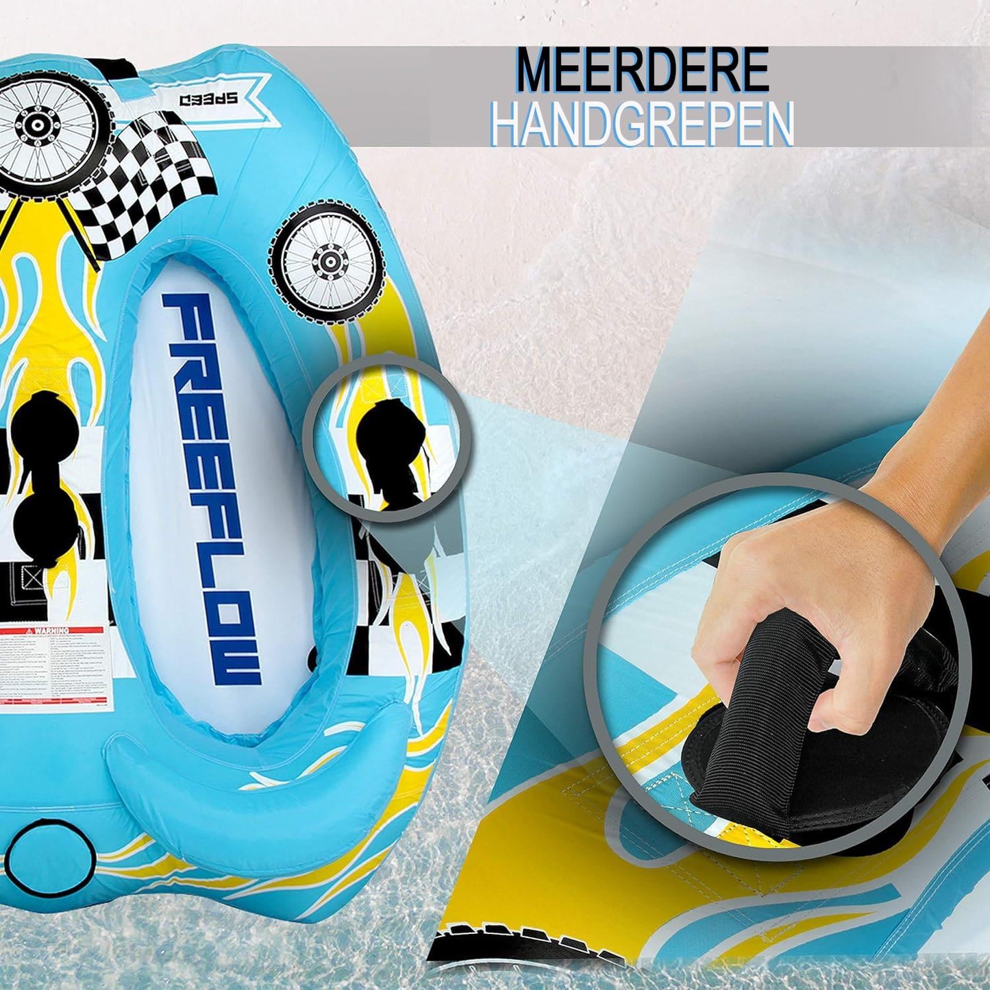 Waterband Tweepersoons – Sleepband – Watersportband – Opblaasbare Band – Tubes – Lichtblauw – Comfortabele EVA Foam Zitting – Duurzaam PVC Anti-lek