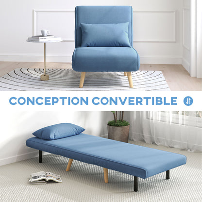 3-in-1 Fauteuil – Slaapstoel – Relaxstoel – Zetel – Loungestoel – Verstelbare Rugleuning 5 standen – Ademend Linnenstof Blauw