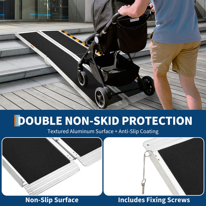 Draagbare Oprijplaat – Rolstoel Oprijplaat – Toegangshelling – Mobiliteitshelling – Oprijbrug – Aluminium Frame – Anti-Slip Zwart Leer – 182,88 cm Lang – Lichtgewicht & Stevig