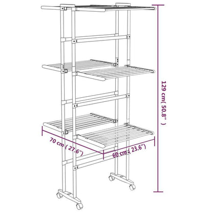 Droogrek – Droogstandaard – Wasrek – Kledingdroger – Driedelig Rek – Aluminium – Met Wieltjes – Inclusief Wasknijpers – Compact 60x70x129 cm – Roestvrij
