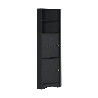 Hoekbadkamerkast – Badkamerkast – Opbergkast – Badkamermeubel – Kast Hoek – Verstelbare Planken – Vochtbestendig Zwart – 36,5x36,5x155 cm – 3,2+ Kubieke Voet – Vrijstaand – Zonder Batterijen