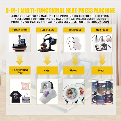Heat Press Machine – Transferpers – Textieldrukmachine – Mokkenpers – Pettenpers – 1250W Verwarming – 29x38 Cm Persvlak