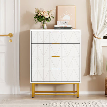 Ladekast – Opbergkast – Nachtkastje – Commodes – Kastje – Compact Formaat – 4 Lades – MDF Houtcomposiet – Wit