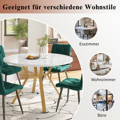Modern BTM Round Dining Table, Marble Table with Marble Optic Table Top, Stable X-Shaped Metal Frame, Dining Table for 2-4 People, Ø100 Cm, White/Black