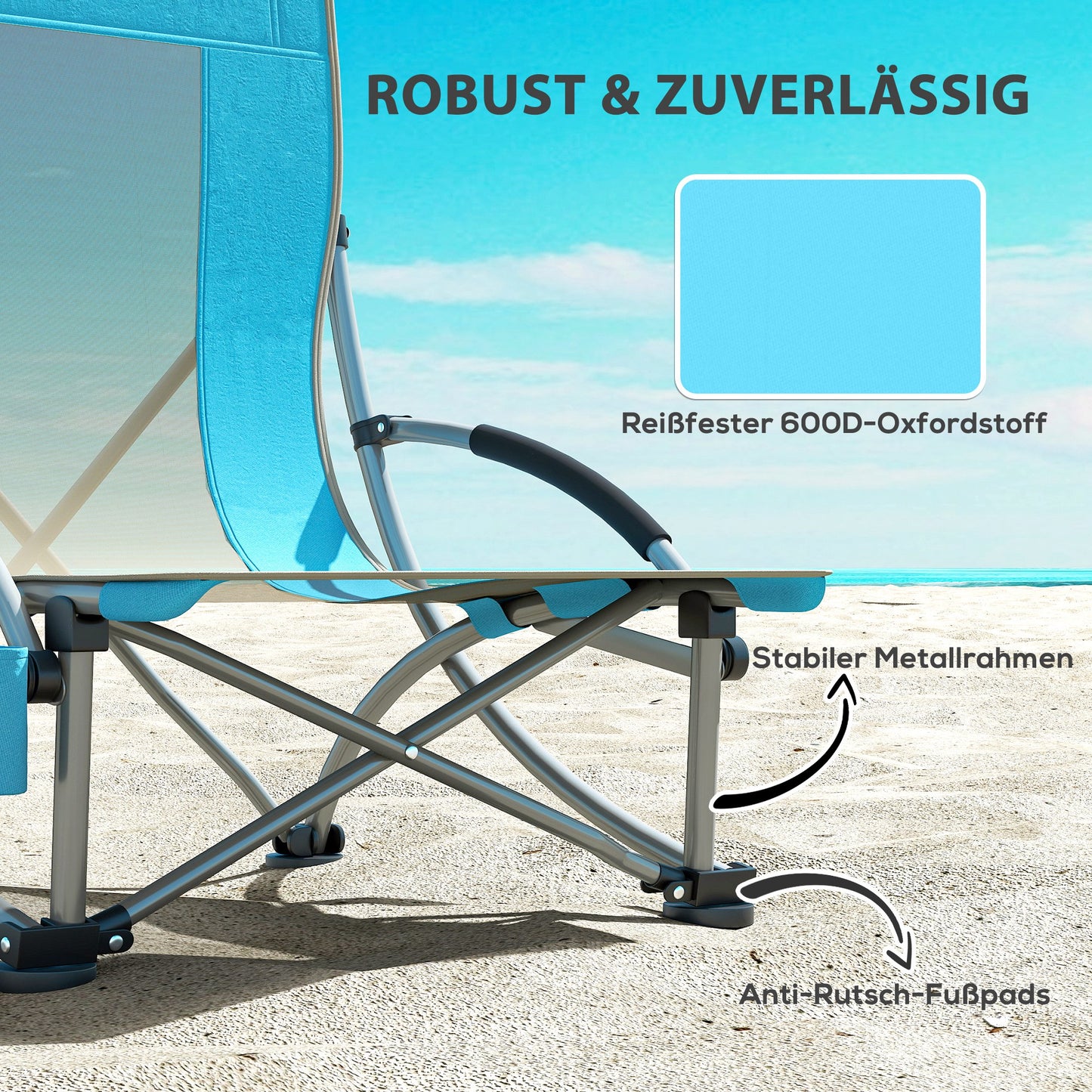 Vouwstoel Campingstoel Klapstoel Tuinstoel Strandstoel – Set Van 2 – Mesh Rugleuning – Inclusief Bekerhouder – Stevig IJzerframe – Draagkracht 120 Kg – Blauw