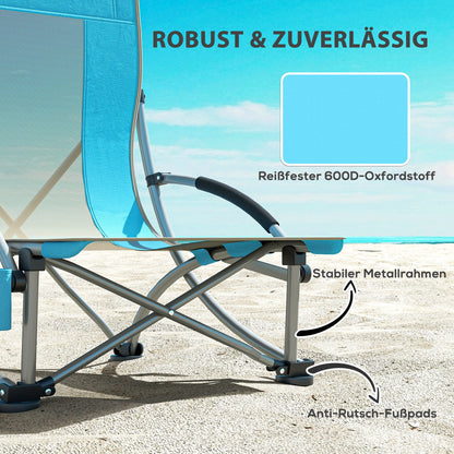 Vouwstoel Campingstoel Klapstoel Tuinstoel Strandstoel – Set Van 2 – Mesh Rugleuning – Inclusief Bekerhouder – Stevig IJzerframe – Draagkracht 120 Kg – Blauw