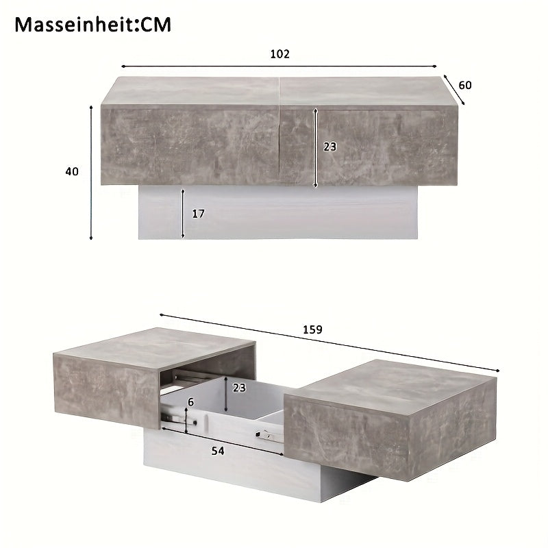 Salontafel – Koffietafel – Bijzettafel – Woonkamertafel – Tafel – Uitklapbaar Blad – Opbergruimte – Duurzaam Bamboe – Modern Grijs