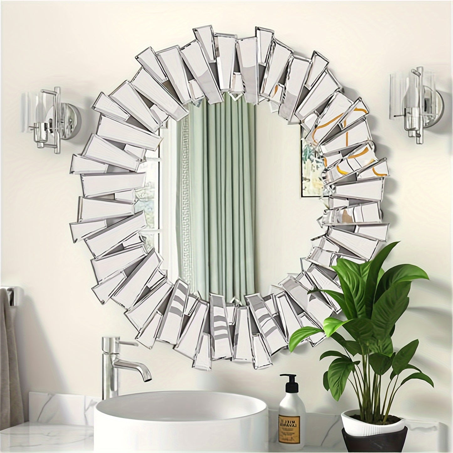 Decoratieve Ronde Spiegel – Wandspiegel – Accentspiegel – Badkamerspiegel – Woonkamer Spiegel – 80x80 cm – Silvery Glas – Zonnestraal Design